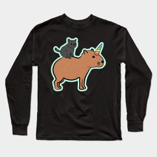 Cat Riding A Capybara Unicorn Long Sleeve T-Shirt